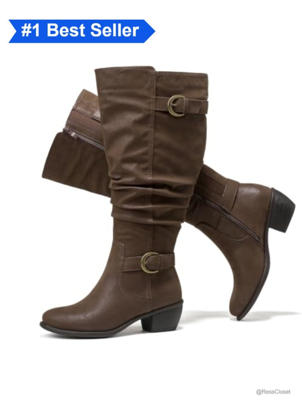 Extra Wide Calf Knee High Boots Low Heel Faux Leather